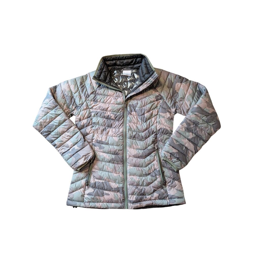 Columbia Women’s Gray Camouflage Quilted Puffer Jacket Full Zip Coat Size Medium